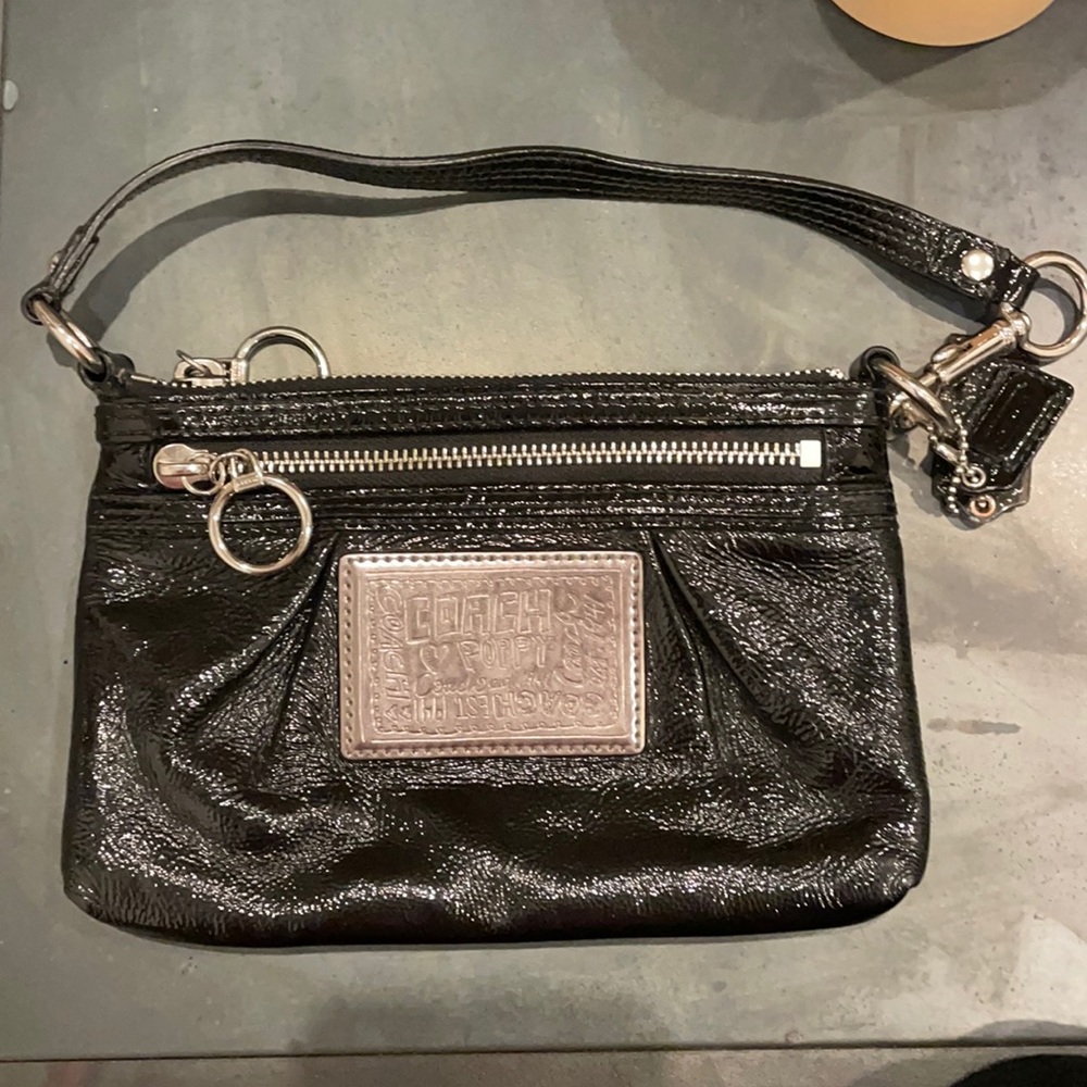 Black Patent Leather Coach Shoulder Bag